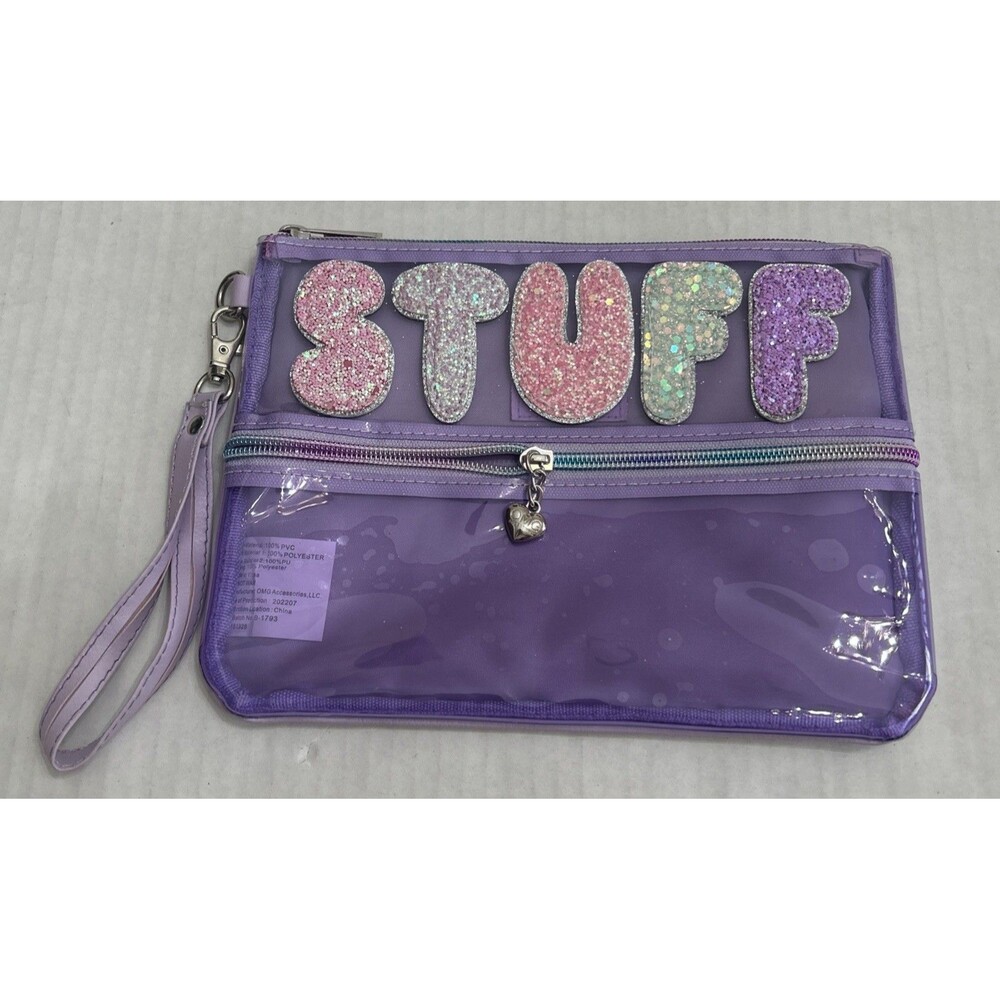 Miss Gwen’s OMG Accessories Clear Purple Cosmetic STUFF Clutch Wristlet